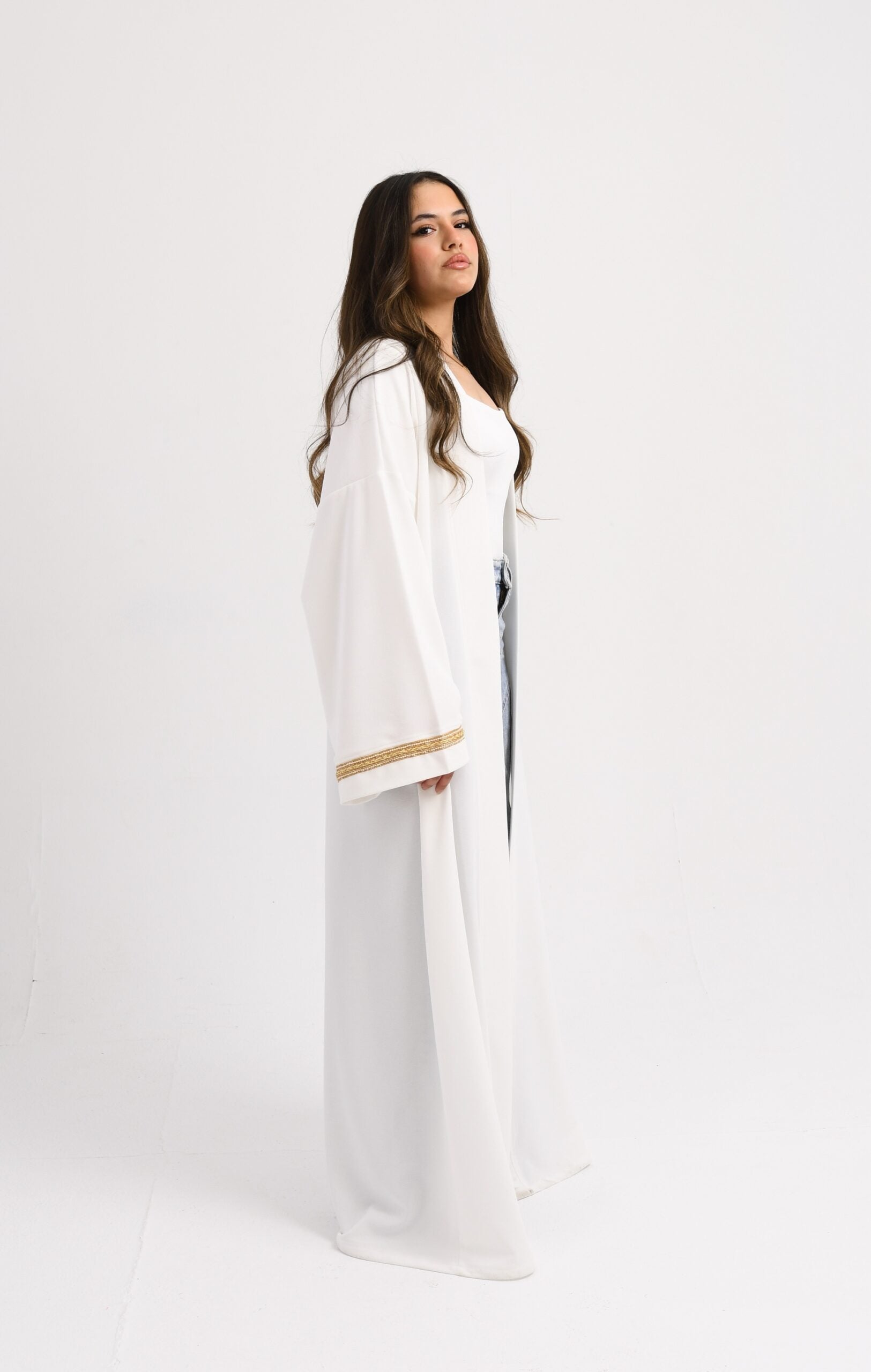 Taya’s Gold Embroidered Kaftan in White