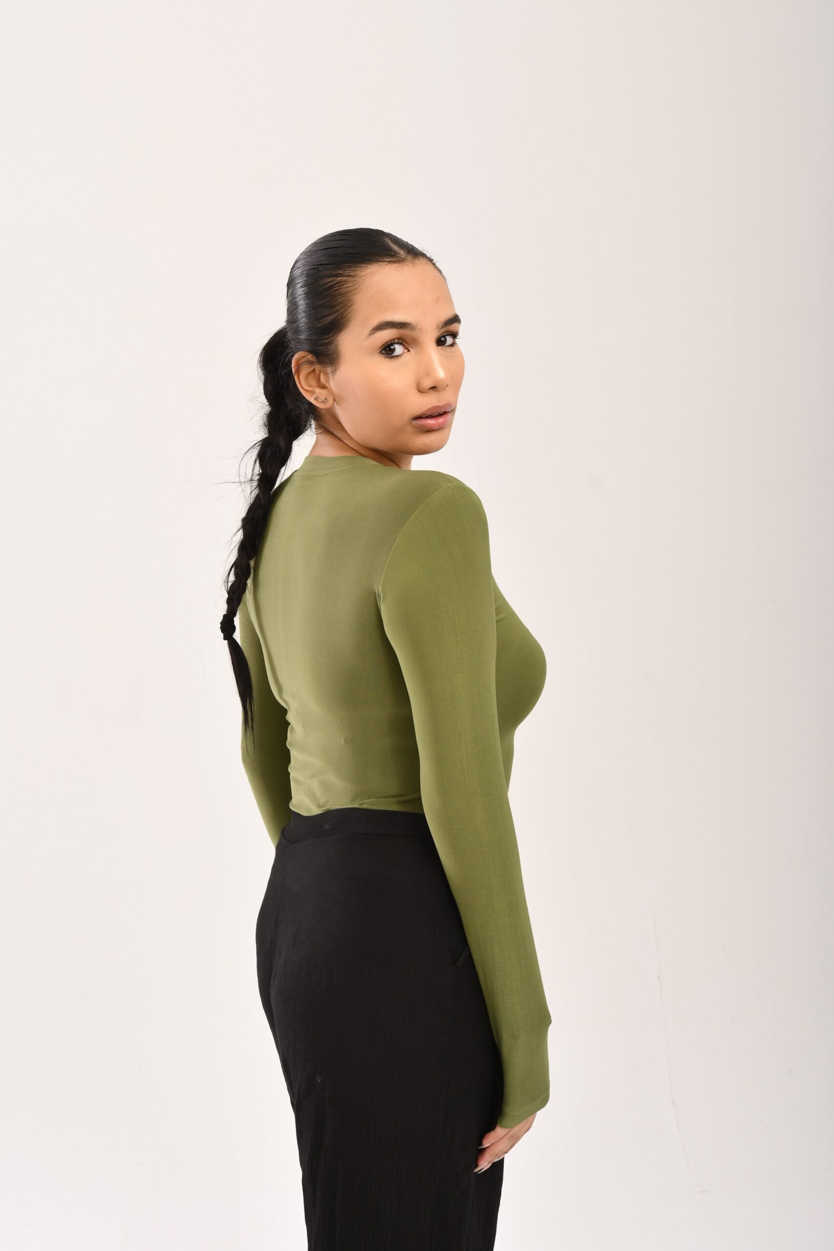 Olive Green Long Sleeves Slim Fit Basic