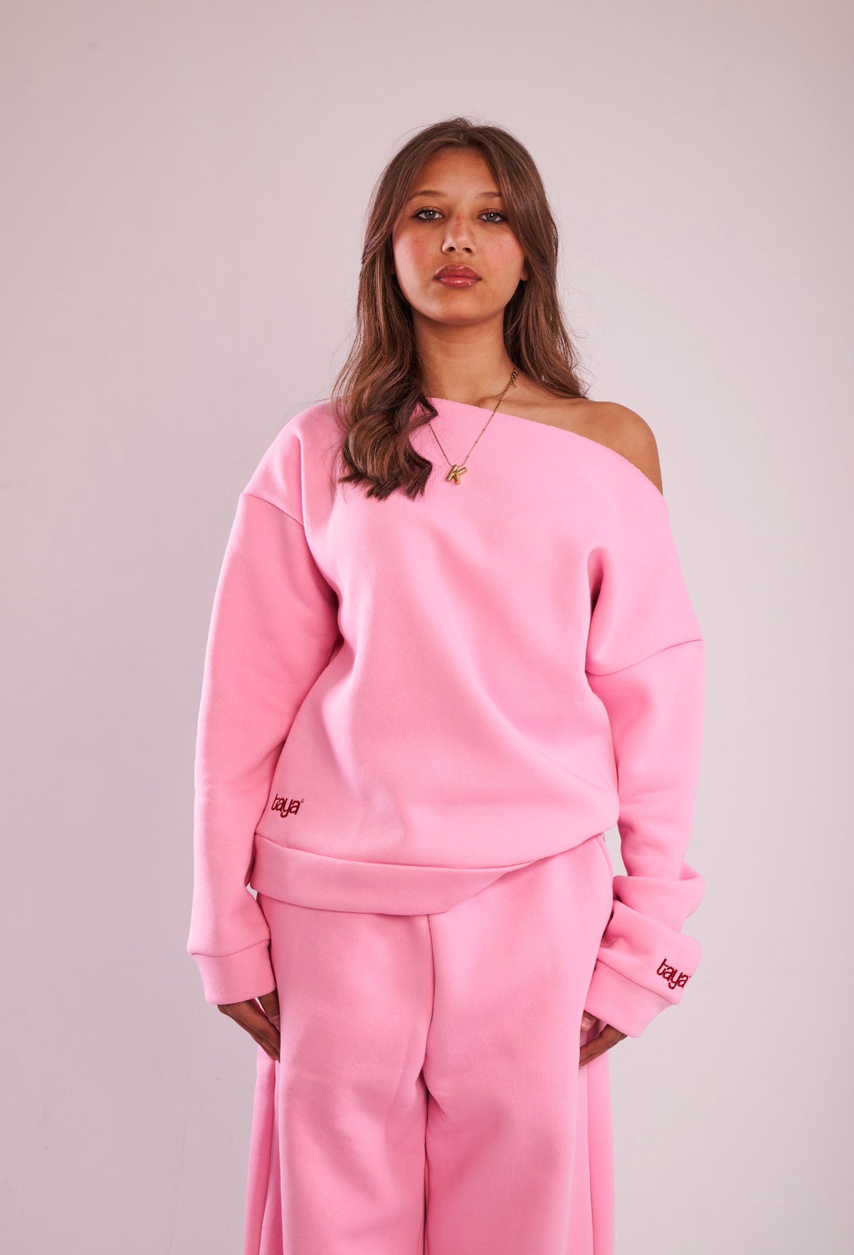 Pink off-shoulder cozy sweatshirt