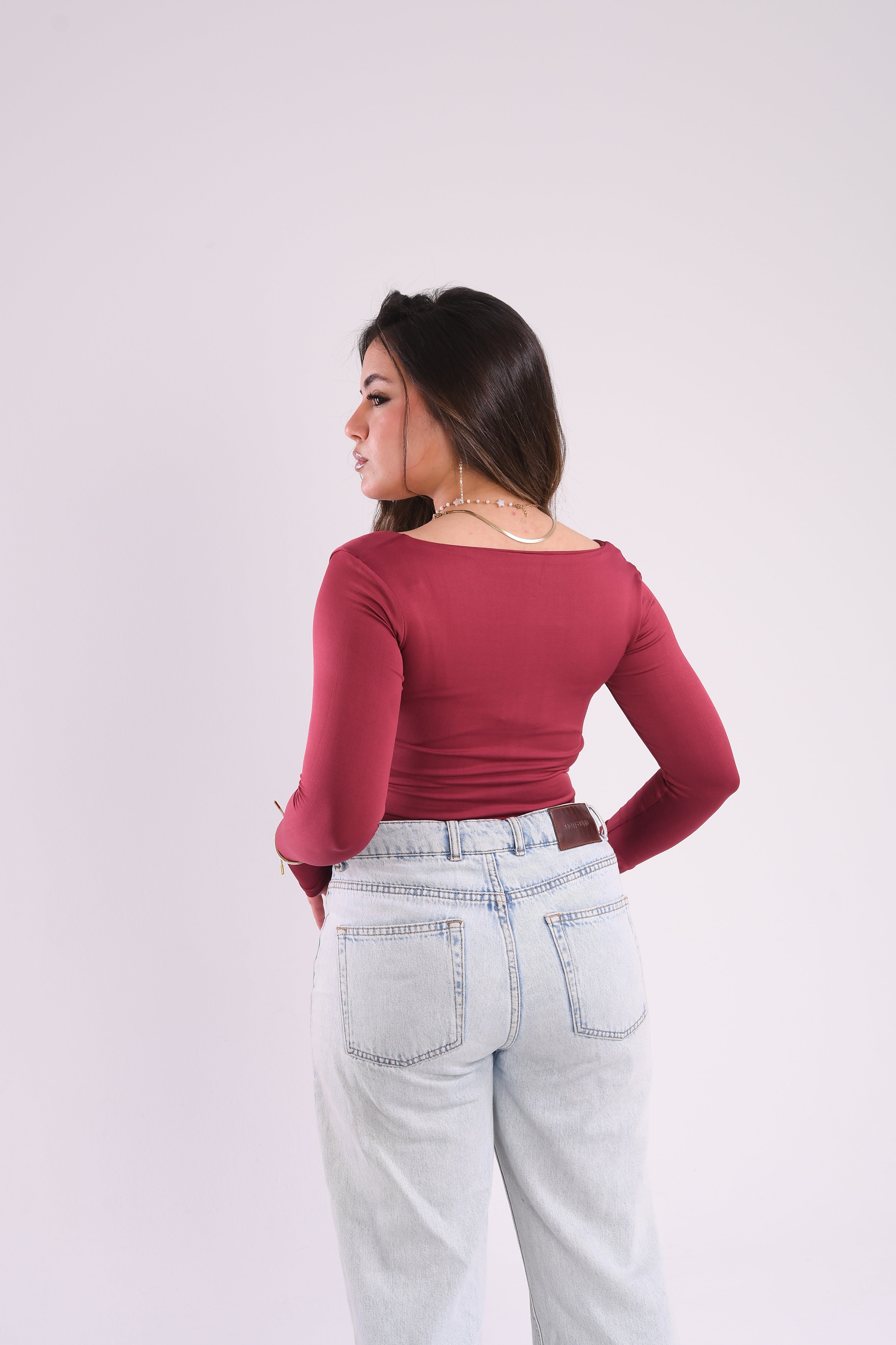 Burgundy squared neck contour top